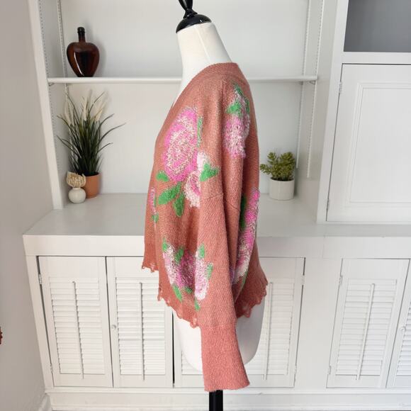 Anthropologie Rust Rose Distressed Drop Shoulder V-Neck Sweater Size S - Picture 4 of 8